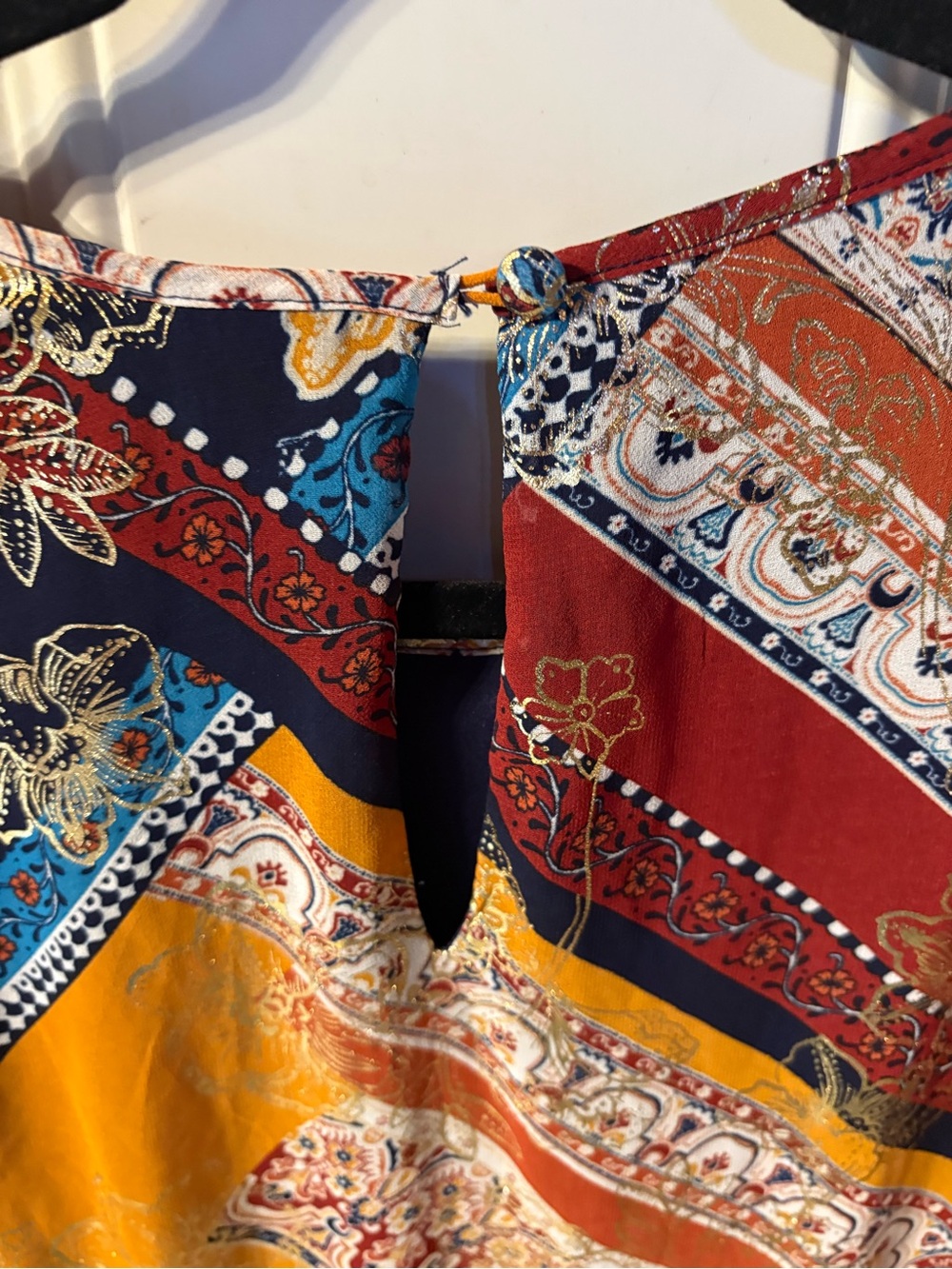 Laundry By Shelli Segal Sleeveless Patchwork Dress in Mustard, Navy & Rust 14 - Picture 4 of 5